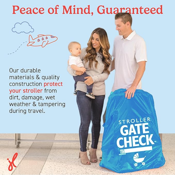J.L. Childress Gate Check Bag for Single & Some Double Strollers - Travel Bag for Airplane, Fits Most Standard Baby Strollers, Airport Accessories Gate Check, Flying Essentials - Neon Blue