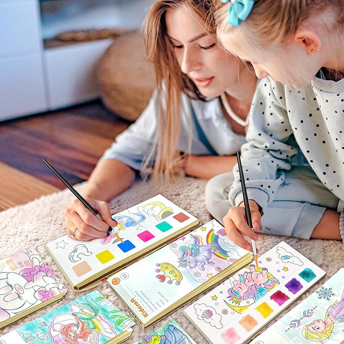Paint with Water Coloring Books for Kids, Pocket Mess Free Watercolor Painting Kit, Water Color Paint Set Arts and Crafts Gift for Girls Ages 4 5 6 7 8+, Travel Activity Toy - Unicorns