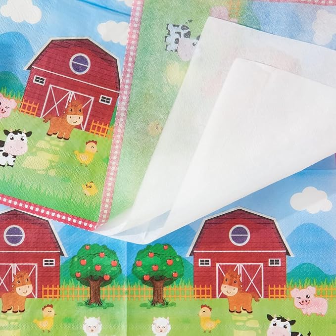 WERNNSAI Farm Plates and Napkins - 48PCS Farm Animals Birthday Decorations Barnyard Paper Plates Tableware for Kids Birthday Party Farmhouse Decorations Serves 16 Guests
