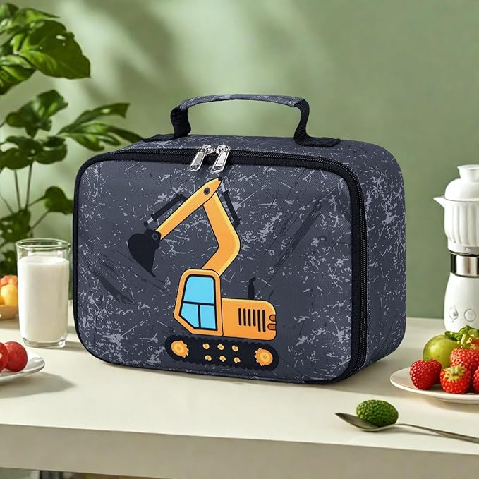 LOIDOU Lunch Box for Kids Boys Girls Insulated Lunch Bag Thermal Meal Tote Reusable Lunch Pail Bags for School Travel (Truck Gray)