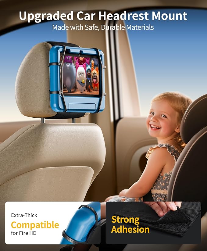 FANGOR Car Headrest Mount Holder, Tablet Holder for Kids in Back Seats, Anti-Slip Strap and Holding Net,Angle-Adjustable/Fits All 7 Inch to 12.9 Inch Tablets