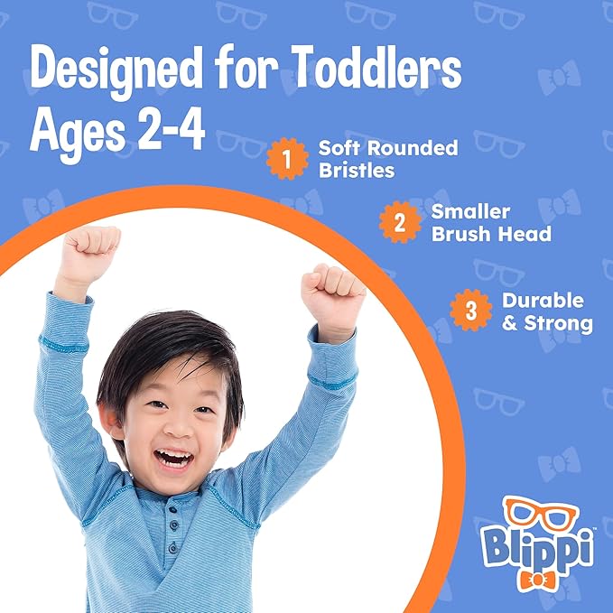 Brush Buddies Blippi Kids Toothbrushes 3 Pack, Soft Bristles for Toddlers Ages 2+, Easy Grip Handles, Blue Yellow Orange Toothbrush Set, Fun Blippi Design, Kids Oral Care