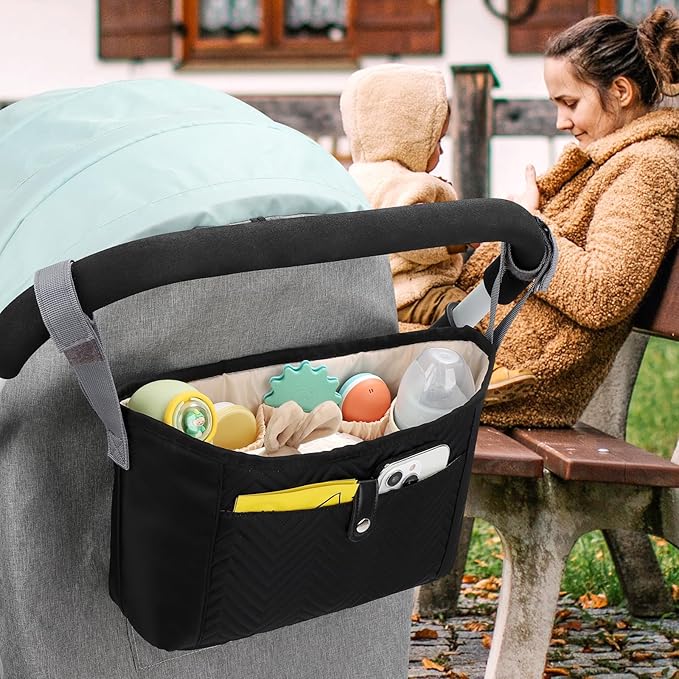 Accmor Universal Stroller Organizer, Stroller Bag Stroller Caddy Organizer, Stroller Accessories Fits for Uppababy, Baby Jogger, Nuna, Doona, Britax Strollers, Black