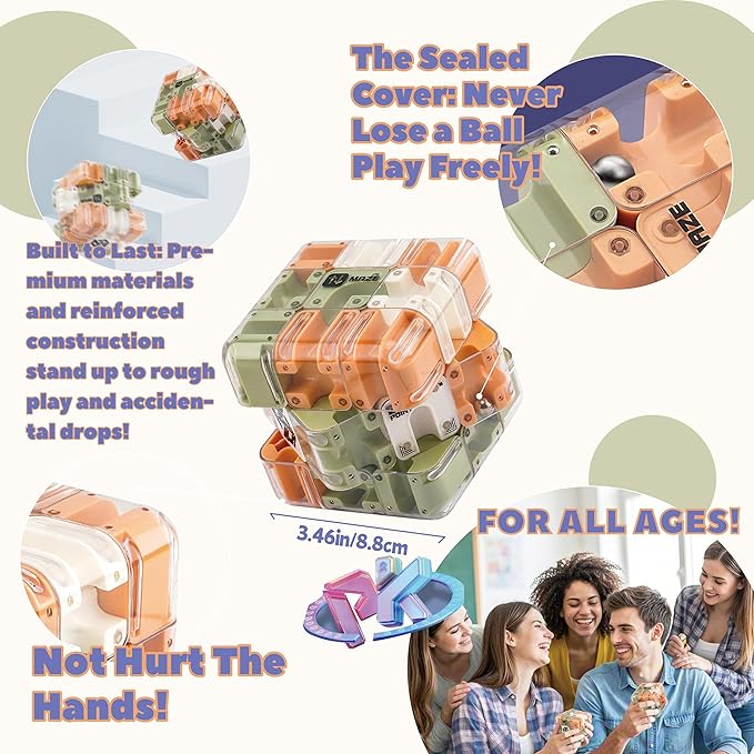 2 Sets Large Labyrinth 3D Maze Cube Puzzle Maze Game Gravity 3D Puzzle Cube Brain Teaser Ball Games for Kids Education Sensory Toys Gift for Adults (Classical,Green)