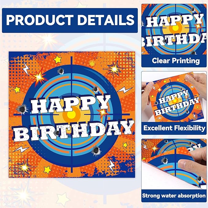 48Pcs Dart War Paper Plates and Napkins Dart War Party Decorations Blue and Orange Birthday Party Supplies Battle Video Game Disposable Tableware Set for Kids Boys' Birthday Baby Shower Serves 24