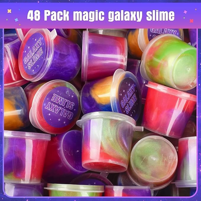 48 Pack Galaxy Slime kit for Kids, Mini Making Slime Bulk Party Favor, Slime Putty Toy for Girls and Boys for Sensory and Tactile Stimulation, Prize, Goodie Stuffers for Kids,Soft Non-Sticky