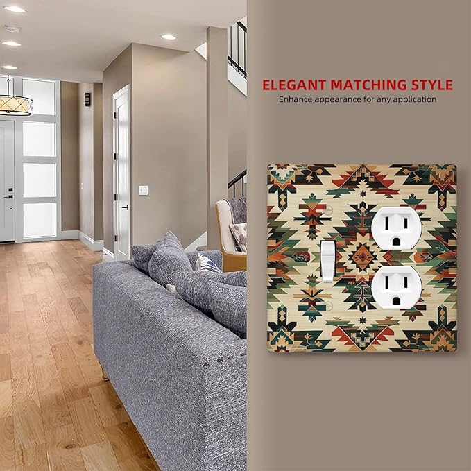 Wallplates Southwest Rustic American Indian Aztec Boho 1 Toggle 1 Duplex Switch Plate Electrical GFCI Faceplate Decorative Light Switch Covers for Bed Room living Room Decor