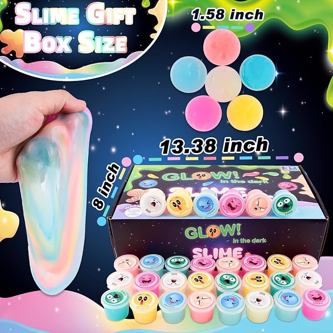 120 Pack Mini Galaxy Bulk Slime Kit for Kids, Glow in The Dark Slime with 6 Colors, DIY Slime Party Favor for Girls & Boys, Birthday Gifts, Classroom Rewards, Valentines Day Studen Bags Stuffers