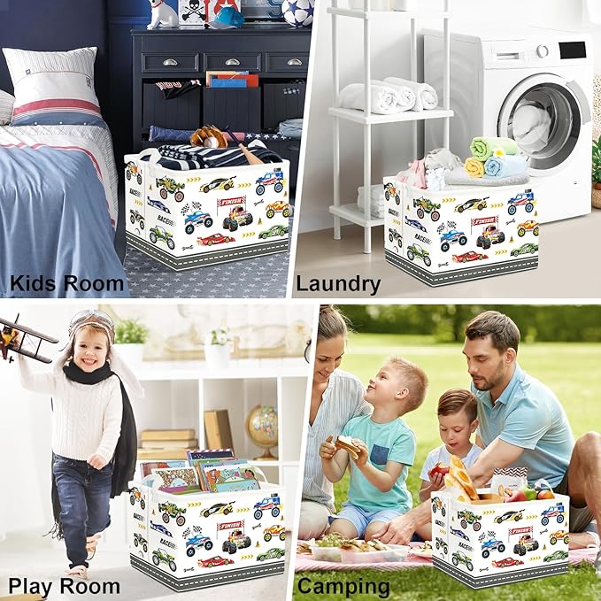 Clastyle City Car Baby Laundry Hamper Kid Storage Basket Boy Gift Toy Box Collapsible Clothes Organizer Nursery Bin for Bedroom,Monster Truck,40 * 30 * 30 cm
