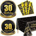 30th Birthday Decorations for Women and Men - 81 Pcs Plates Napkins 30th Tablecloth Forks Set Black and Gold Party Decorations Serve 20