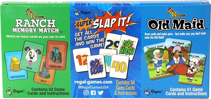 Regal Games Farm Match, Slap It, Old Maid Card Games for Kids Ages 4 5 6 7 8+ | Family Fun Playing Card Set (160 Game Cards, 3 Pack)