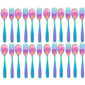 Stainless Steel Kids Silverware Set 24 Pieces (2 Pack of 12) - Child and Toddler Safe Flatware - Kids Utensil Set - Metal Kids Cutlery Set (Includes 12 Small Kids Spoons & Kids 12 Forks, UV Rainbow)