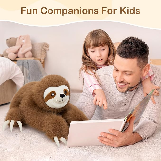 BENINY Large Sloth Stuffed Animals 28", Realistic Three Toed Big Sloth Plush Pillow with Snap Button Hands for Hanging, Gifts for Teens Adults Decors