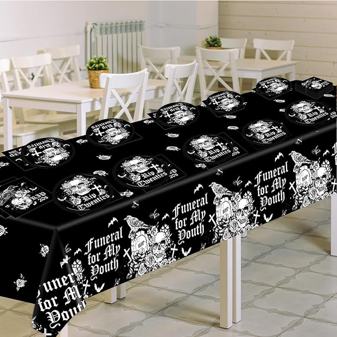 Death to My 20s Party Supplies Serves 24 Rip To My 20s Birthday Decorations Party Paper Plates Napkins 30th Birthday Disposable Tablecloth Set Tableware Kit for My Youth Funeral Party