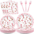 96Pcs Coquette Bow Cowgirl Happy Birthday Party Supplies Western Cowgirl Plates and Napkins Disposable Pink Bowknot Rodeo Tableware Bachelorette for Kids Set Decorations Favors Baby Shower Serve 24