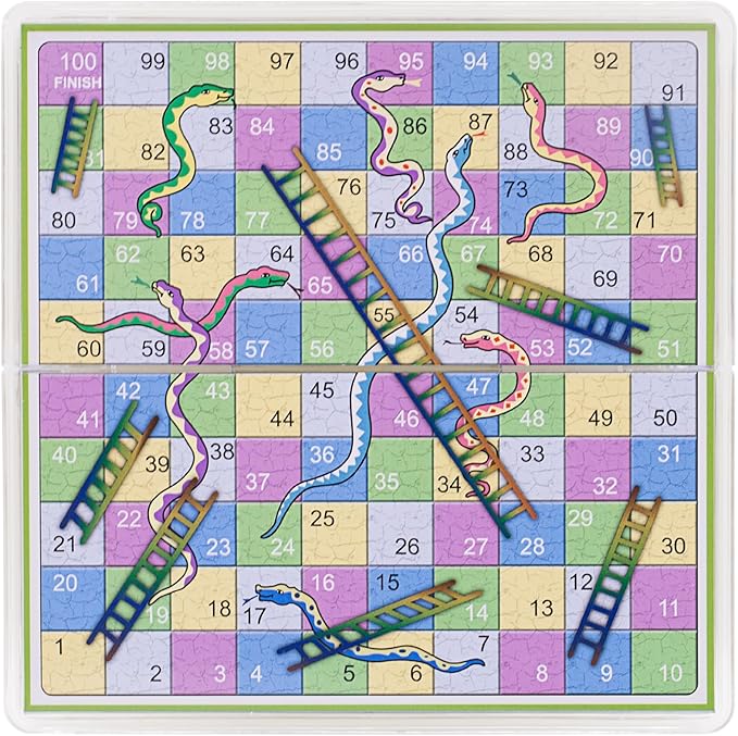 Mini Snakes and Ladders Board Game Set -6″, Magnetic Folding Travel Board Game for Kids (Pocket Crystal Style)