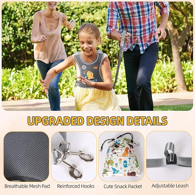 Safety Walking Harness for Big Kids 6-12, Anti-Elopement Vest Harness for Autism Special Needs ADHD, Reflective Leash with Handle for Autistic, Active Children, Adjustable Tether for Travel and Crowds