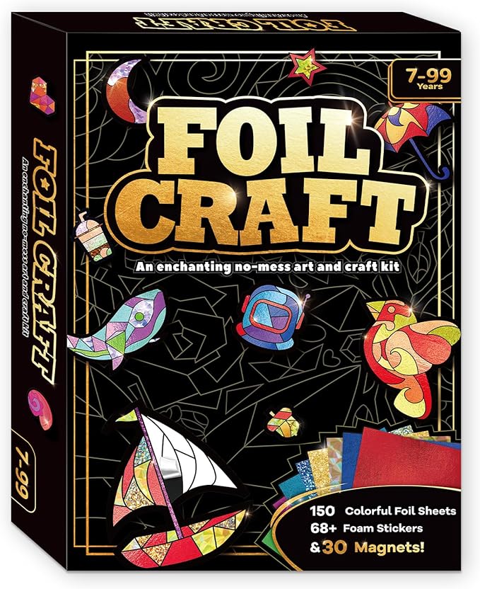 FLUXOJOY Foil Art Craft Kits for Kids, Mess -Free Fun Activity Set for Child, DIY Printing Craft Kit, Mother's Day Party Gifts for Ages 4 5 6 7 8 9 10 11 12 and Up, Art Travel Toys for Boys Girls