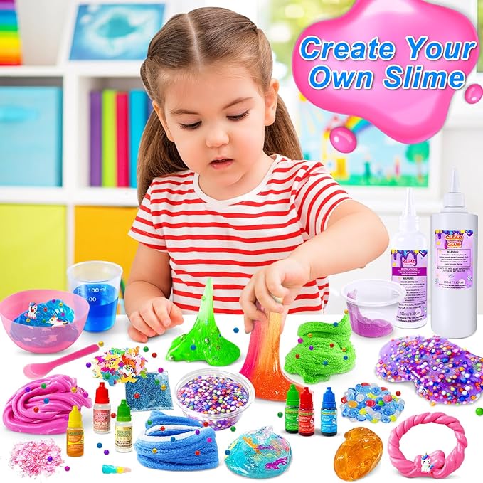 YOPINSAND DIY Slime Kit for Girls, Slime Making Kit for Girls 3-12, Glimmer Crunchy, Butter, Foam, Cloud Slime with Add-ins, Foam Balls, Charms, Party Favors Gift Toys for Kids
