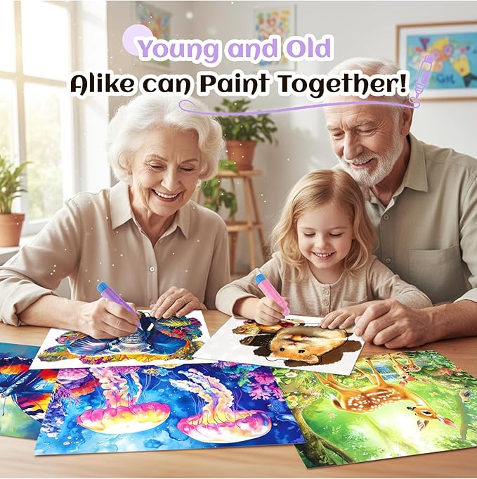 25 Pcs Reusable Water Doodle Coloring Set for Seniors, Dementia Products for Elderly – No Mess Art Set with 2 Ergonomic Brushes, Memory-Care Paint Book for Elderly, Thoughtful Gift for Grandparents