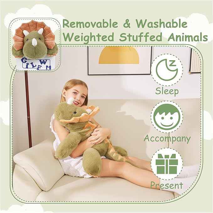 GILFWM Weighted Stuffed Animals Dinosaur - 26.8" Big Stuffed Animal Toy Pillow for Kids & Adults, 5 lbs Soft Washable Weighted Dino Plush