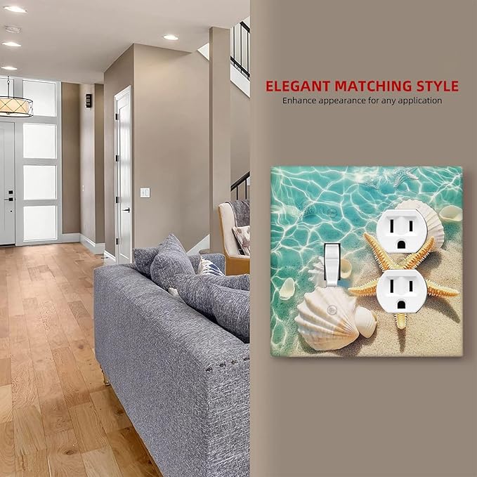 Wallplates Sea Shells And Star Fish In Ocean Beach 1 Toggle 1 Duplex Switch Plate Electrical Gfci Faceplate Decorative Light Switch Covers For Bathroom Home Decor