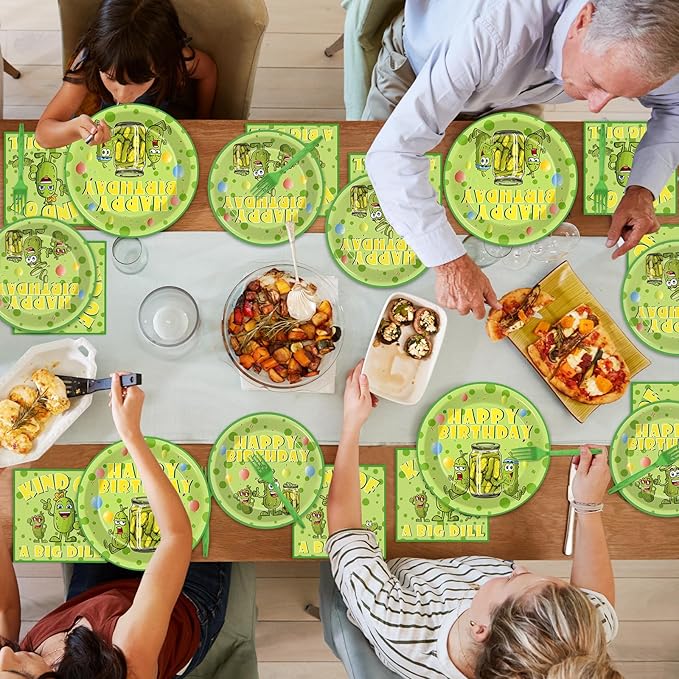 96pcs Funny Pickle Party Plates and Napkins for Kind of A Big Dill Birthday Party Supplies Dill Cucumber Themed Paper Dessert Plates Cartoon Pickle Tableware Set for Kids 24 Guests Table Decorations