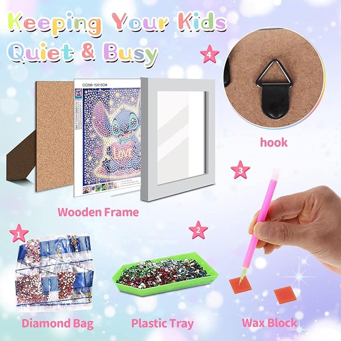 KOJEFCV Cartoon Diamond Art Painting Kits for Kids with Frame, Cartoon Diamond Art for Kids Ages 4-8-12, Easy Gem Kit Kid with Beautiful Package for Gift Home Wall Decor (7x7inch)