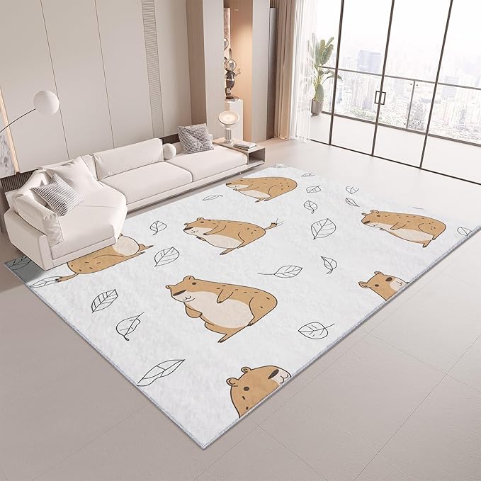Cartoon Animal Capybara Rugs 2×10ft Non-Slip Soft Washable Area Rug for Nursery Kids Girls Boys Bedroom, Ultra-Thin Low Pile Carpet for Dorm Kitchen Dining Room Decor