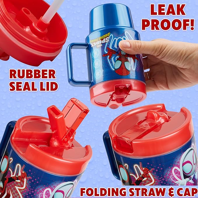 Get Trend Marvel Spiderman Kids Water Bottle with Straw 16.9 oz BPA Free Plastic Cup with Lid Handle Reusable Tumbler for School Gifts for Kids (Blue Spidey)
