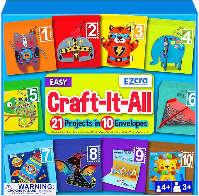 EZCRA Craft Kits for Kids Ages 4-8 – 21 Projects in 1 Craft Box for Kids – All Inclusive No Mess Arts and Crafts Kit, Educational Activity Box for Boys & Girls