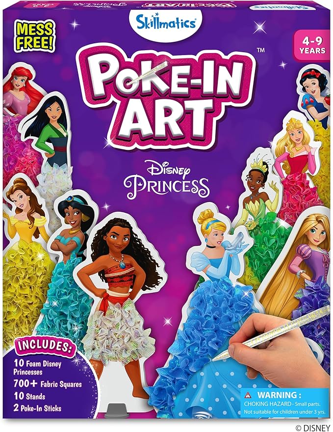 Skillmatics Poke-in Art - Disney Princesses, Mess-Free Fun for Kids, Screen-Free Entertainment, DIY Wood Craft Kits, Creative Activity, Gifts for Girls Ages 4, 5, 6, 7, 8, 9