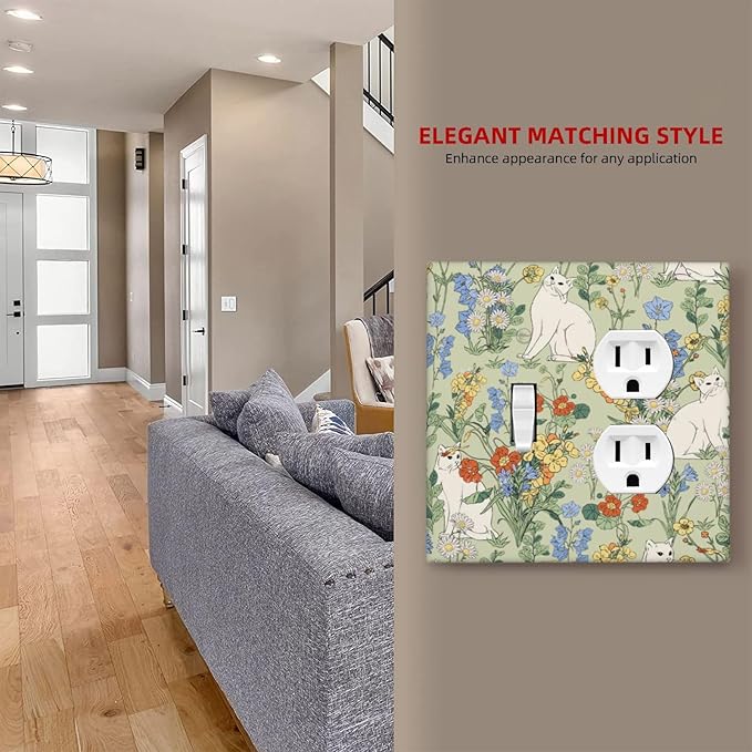 Wallplates Vintage Floral Cute Cat Colorful Flowers 1 Toggle 1 Duplex Switch Plate Electrical Gfci Faceplate Decorative Light Switch Covers For Bed Room Living Room Decor