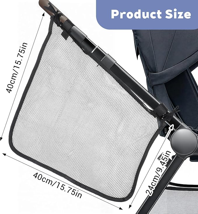Thinp Stroller Sling Side Bag, Universal Stroller Organizer Cargo Net Strollers Caddy Mesh Storage Bag Strollers Accessories Fits for Nuna, Uppababy, Minu, Butterfly (Black)