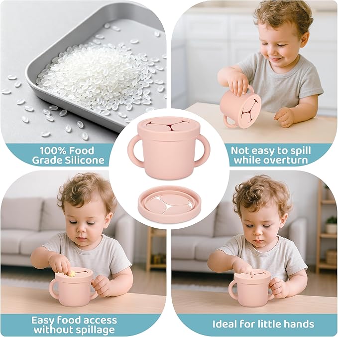 Snack Containers, Silicone Food Grade Silicone Cups, Toddler Snack Container Cups with Handles and Lid for Toddlers (Color 4)