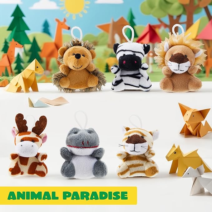 JOYIN 24 Pcs Mini Safari Animal Plush Toys (24 Units 3" Each), Animals Keychain Decoration for Kids, Small Stuffed Animal Bulk for Kids, Carnival Prizes, School Gifts, Party Favor Goodie Bags