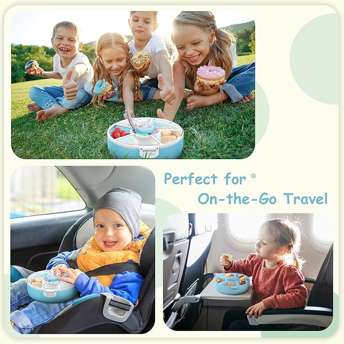 JOOPETALK Kids Reusable Rotating Snack Container with 5 Separate Compartments, Color Matching Opening Lid, BPA/PVC-Free, Dishwasher Safe, Perfect for Travel, School Lunches & On-the-Go Snacking-Blue