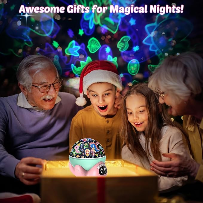 Dinosaur Night Light Projector for Kids Pink Dino Toys for Boys, Star Night Lights with Music and Timer, 17 Mode Color Changing Lamp with Remote, Christmas Birthday Gift for Baby Girl Boy