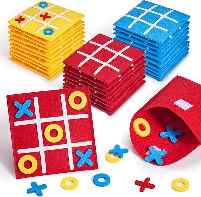 JoyCat 48 Pack Tic Tac Toe Party Favors for Kids, Felt Travel Board Games with Storage Pouch, Classroom Prizes, Goodie Bag Stuffers, Birthday Gifts for Students(Classic)