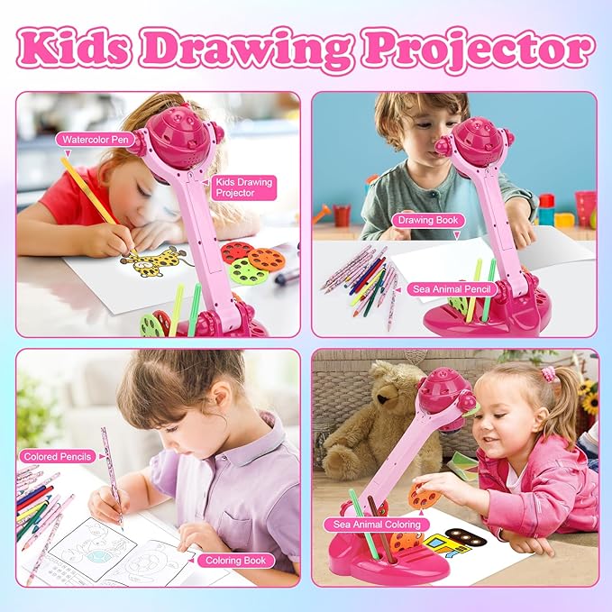 Hoarosall Drawing Projector for Kids Art and Craft Kit Includes Colored Pencils Crayons and Coloring Books Unicorn Drawing Kit Perfect Projector for Drawing Activities