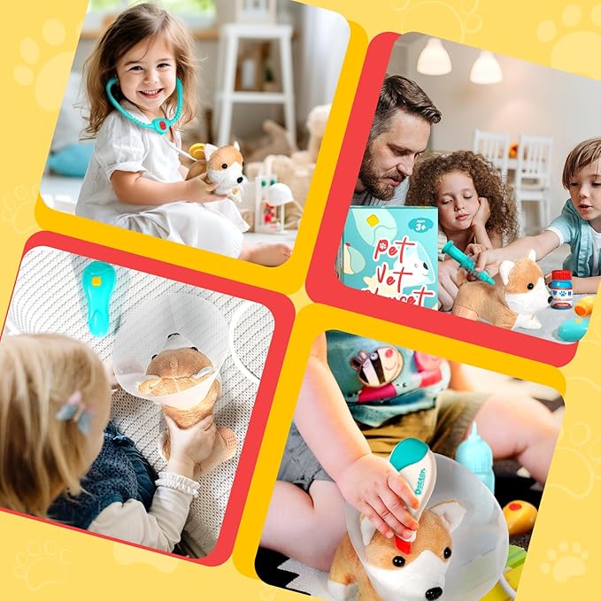 Doctor Kit for Toddlers 3-5 - Preschool Pretend Play Medical Kit with Dog Toy, Stethoscope, Blood Pressure Cuff and Carrying Bag- Dress Up Toys for Kids Ages 3+ Years