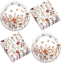50Pcs Fall Floral Party Plates and Napkins 7 Inch Wildflower Birthday Decoration Thanksgiving Paper Dessert Plates Watercolor Autumn Tableware Set Serves 25 Guests Kids Boy Baby Shower Party Supplies