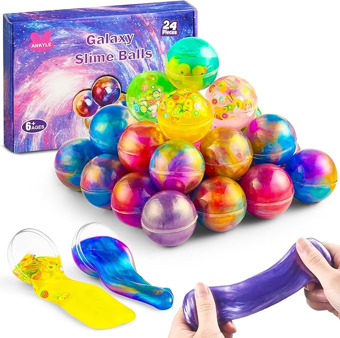24 Pack Galaxy Slime Party Favors for Kids Slime Balls Bulk Stretchy & Non-Sticky DIY Stress Relief Putty Toy Birthday Halloween Christmas Stocking Stuffers, Classroom Reward for Girls Boys