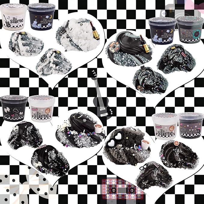 6 Pack Slime Kit, Black Punk Slimes, Cloud Butter & Clear Slime, Party Favors, Toys for Girls Boys Ages 8-12, Goodie Bag Stuffers, Kids Slime Kits for Easter Christmas Halloween Birthday Valentine