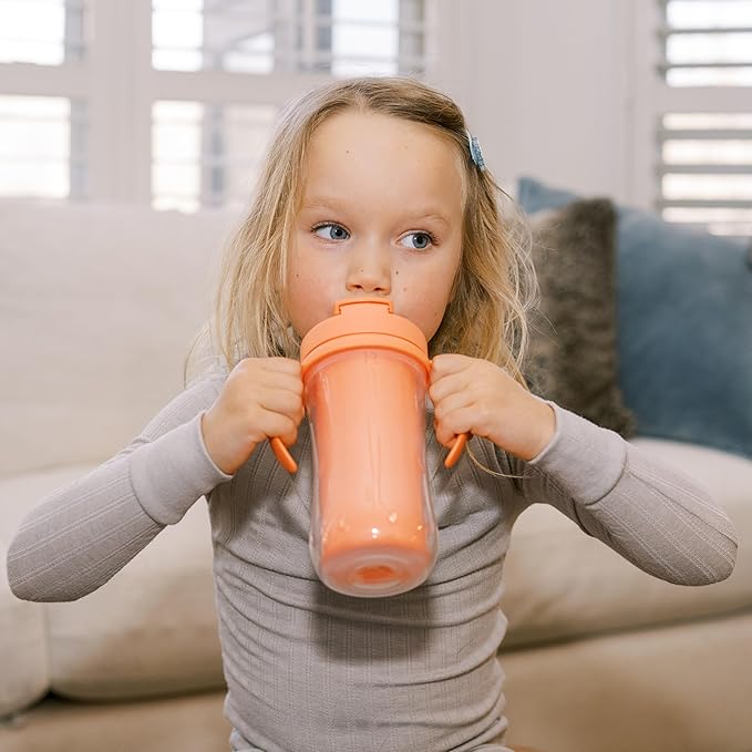 Dr. Brown's Milestones Insulated Sippy Cup with Straw and Handles, Spill-Proof Tumbler with Lid, Pink/Orange/Green/Green, 10 oz/300 mL, 12m+, 4-Pack