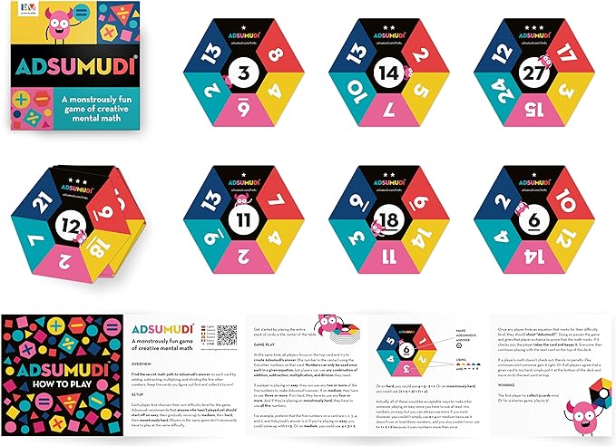 Evermade Adsumudi Math Game - The Monstrously Fun, Smart Game for Kids to Practice Multiplication, Division, Addition and Subtraction - Great for Kids Ages 8-12