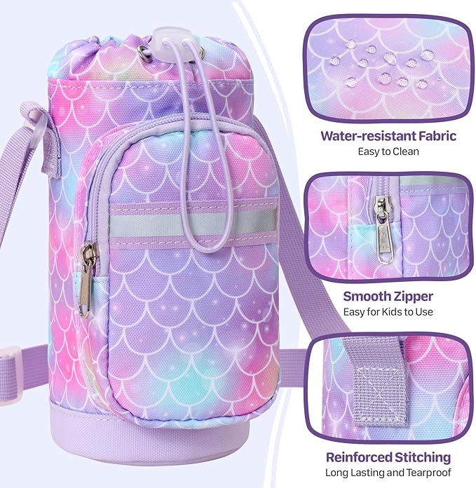 Water Bottle Carrier for Kids - Water Bottle Holder with Strap, Boys Girls Water Bottle Sling Bag for 10/12/14/16/18Oz Water Bottles Walking Hiking Camping