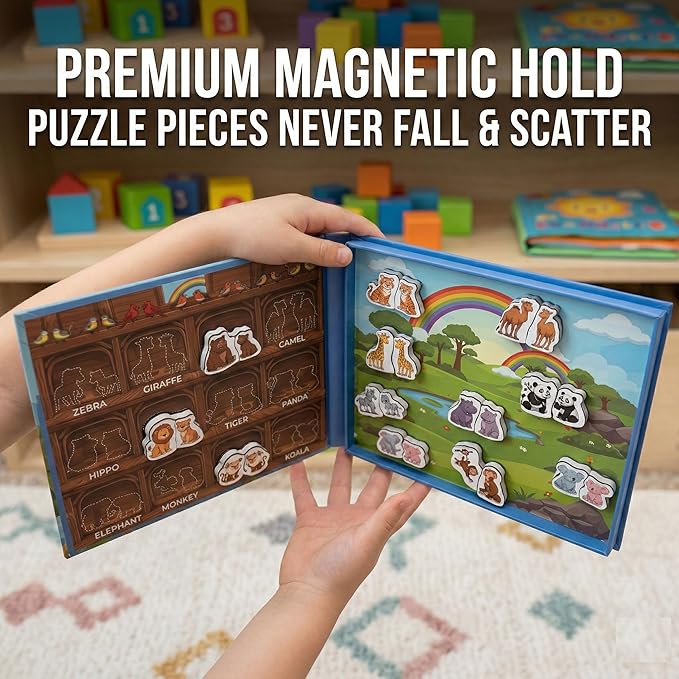TRAVOFUN Noahs Ark Magnetic Travel Games for Kids 3-5 - Foldable 4 in 1 Busy Book, Christian Educational Toys with Fishing, Matching & Spelling,Sunday School Games & Church Activities Kids Gift
