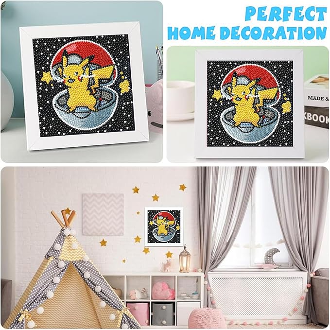 KOJEFCV Cartoon Diamond Art Painting Kits for Kids with Frame,Cartoon Diamond Art for Kids Ages 4-8-12,Easy Gem Kit Kid with Beautiful Package for Gift Home Wall Decor(7x7inch)