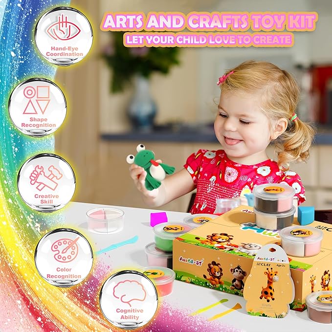 Air Dry Clay Kit - Animal Theme, Modeling Clay for Kids, DIY Model Magic Clay with Sculpting Tools and Tutorials, 12 Boxes Molding Clay, Ultra Light, Soft & Non-Sticky, Arts and Crafts Gift for Kids
